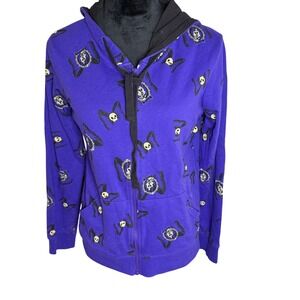 Purple Gothic Minnie Mouse Skull Bow Print Zip Up Hoodie Sweatshirt
